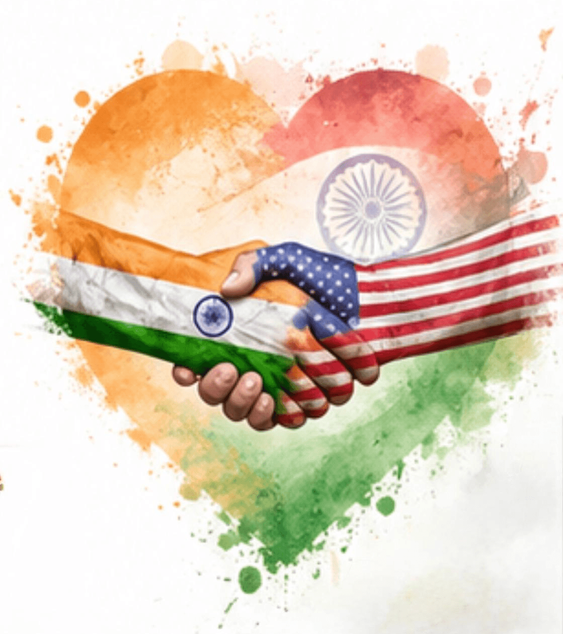 Handshake between the India and US flags, in the shape of a heart